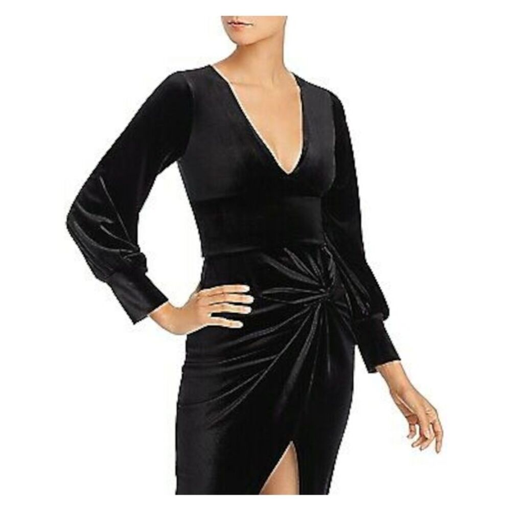 AQUA Womens Crop Top Black Long Sleeve V Neck Party Juniors S